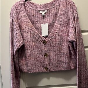 BP Pink Button-Up Ribbed Cardigan